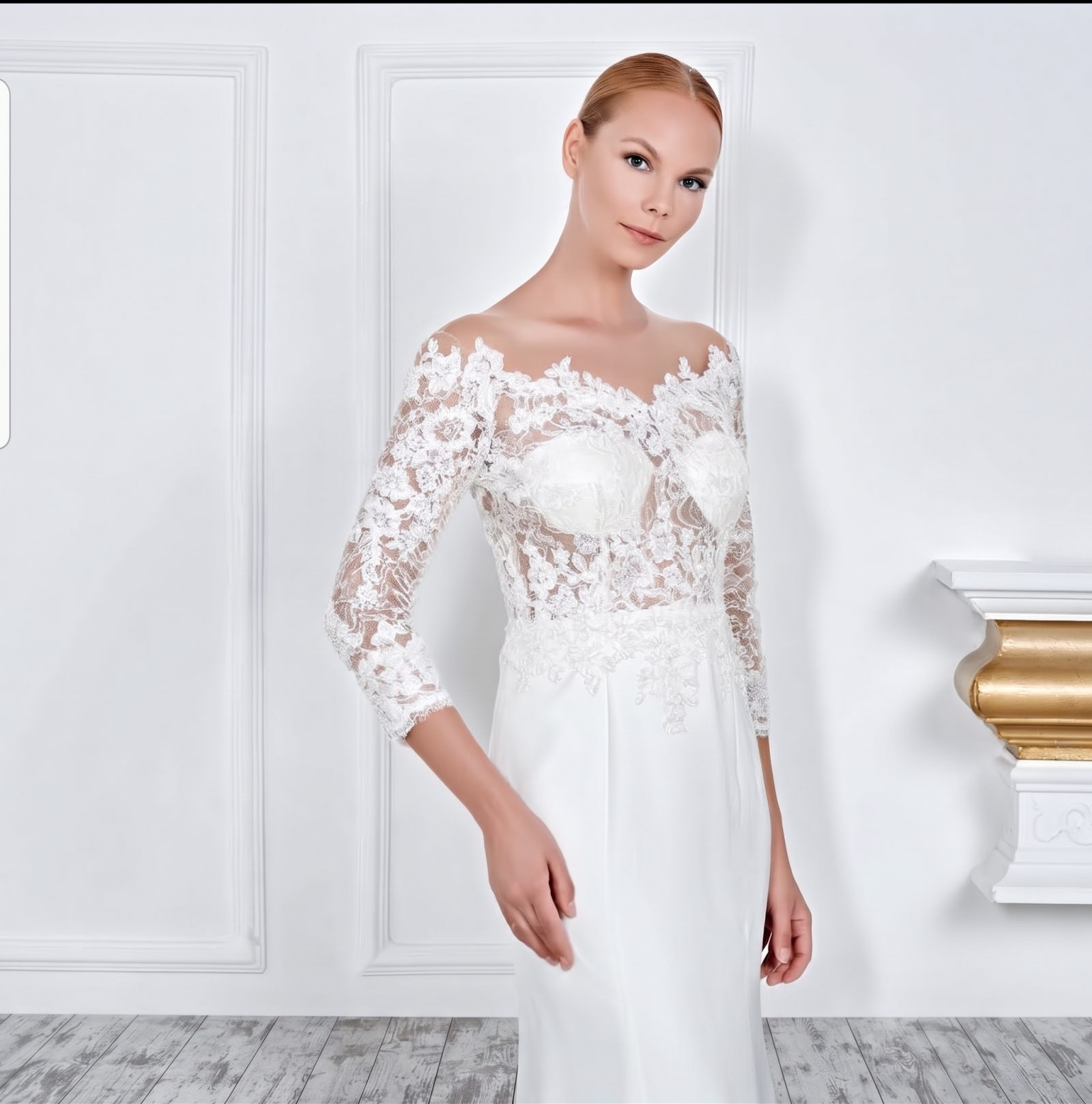 Elegantes Meerjungfrau-Brautkleid mit langem Spitzenn-Ärmel und Illusions-Ausschnitt