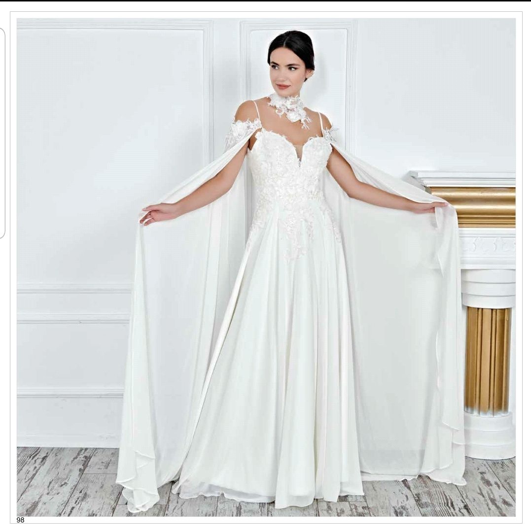 A-Linien Brautkleid mit Cape-Ärmeln und Stehkragen